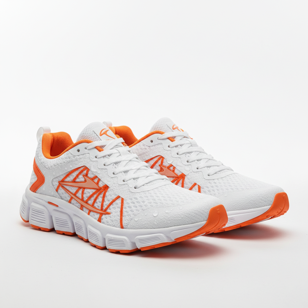 Lightweight Breathable Running Shoes in White Orange